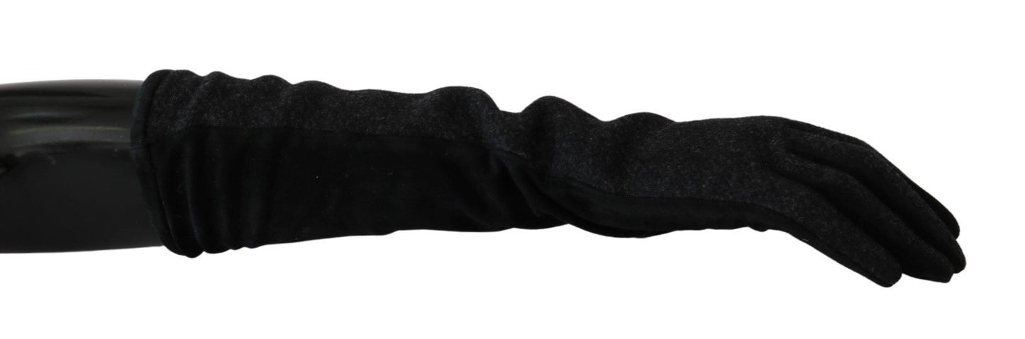 Black Gray Mid Arm Length Mittens Wool Gloves