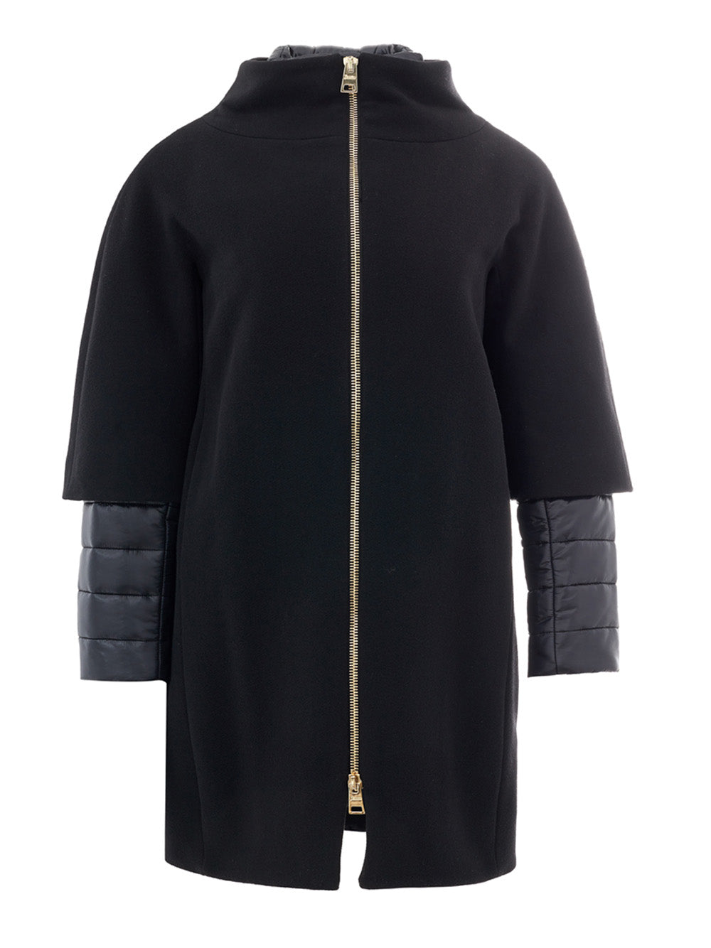 Wool and Ultralight Nylon Black Coat