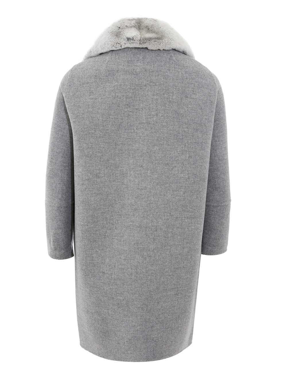 Grey Wool Coat with Fur Collar