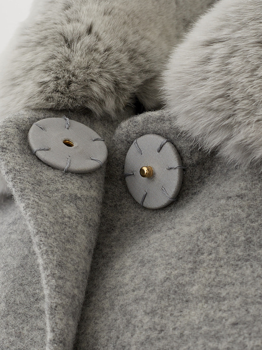 Grey Wool Coat with Fur Collar